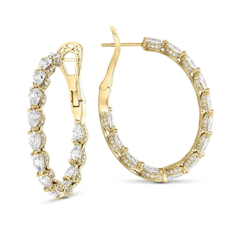 Pear Cut Oval Diamond Hoop Earrings in 18kt Yellow Gold