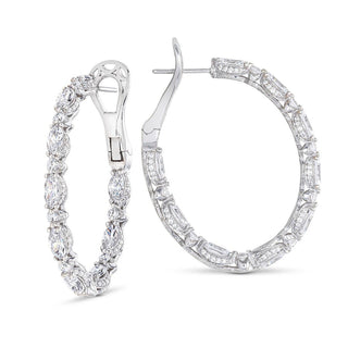 Marquise and Round Cut Oval Diamond Hoop Earrings in 18kt White Gold