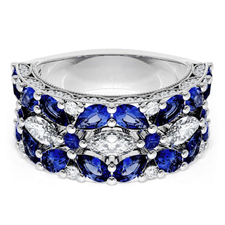 East West Marquise and Pear Blue Sapphire Mosaic Band