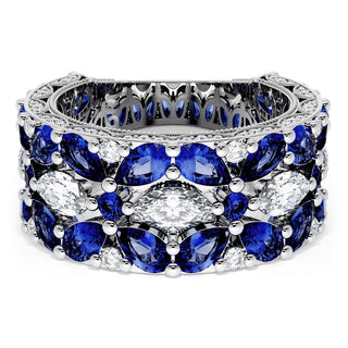 East West Marquise and Pear Blue Sapphire Mosaic Band