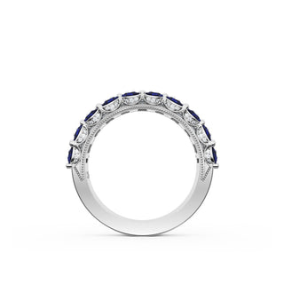 Emerald and Pear Blue Sapphire Mosaic Band