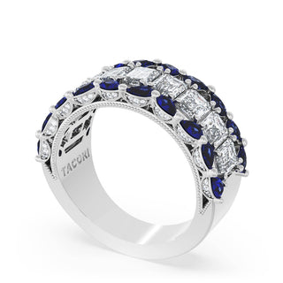 Emerald and Pear Blue Sapphire Mosaic Band