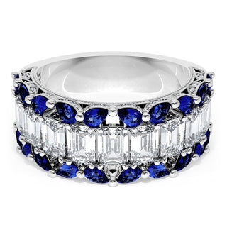 Emerald and Pear Blue Sapphire Mosaic Band