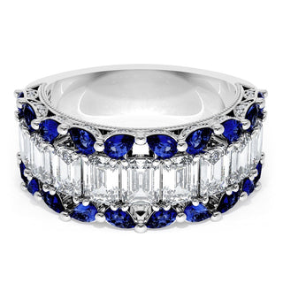 Emerald and Pear Blue Sapphire Mosaic Band