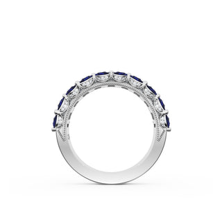 Emerald and Pear Blue Sapphire Mosaic Band