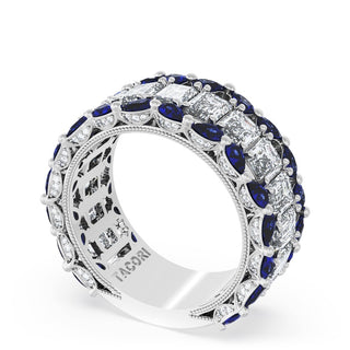 Emerald and Pear Blue Sapphire Mosaic Band