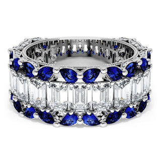 Emerald and Pear Blue Sapphire Mosaic Band