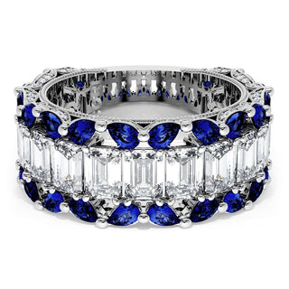 Emerald and Pear Blue Sapphire Mosaic Band