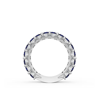 Emerald and Pear Blue Sapphire Mosaic Band