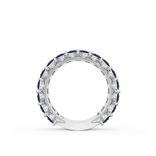 Emerald and Pear Blue Sapphire Mosaic Band