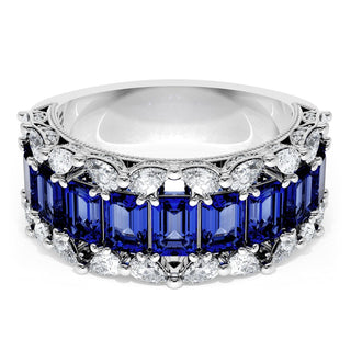 Emerald and Pear Blue Sapphire Mosaic Band