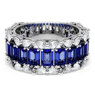 Emerald and Pear Blue Sapphire Mosaic Band