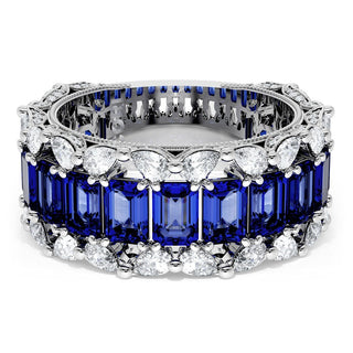 Emerald and Pear Blue Sapphire Mosaic Band