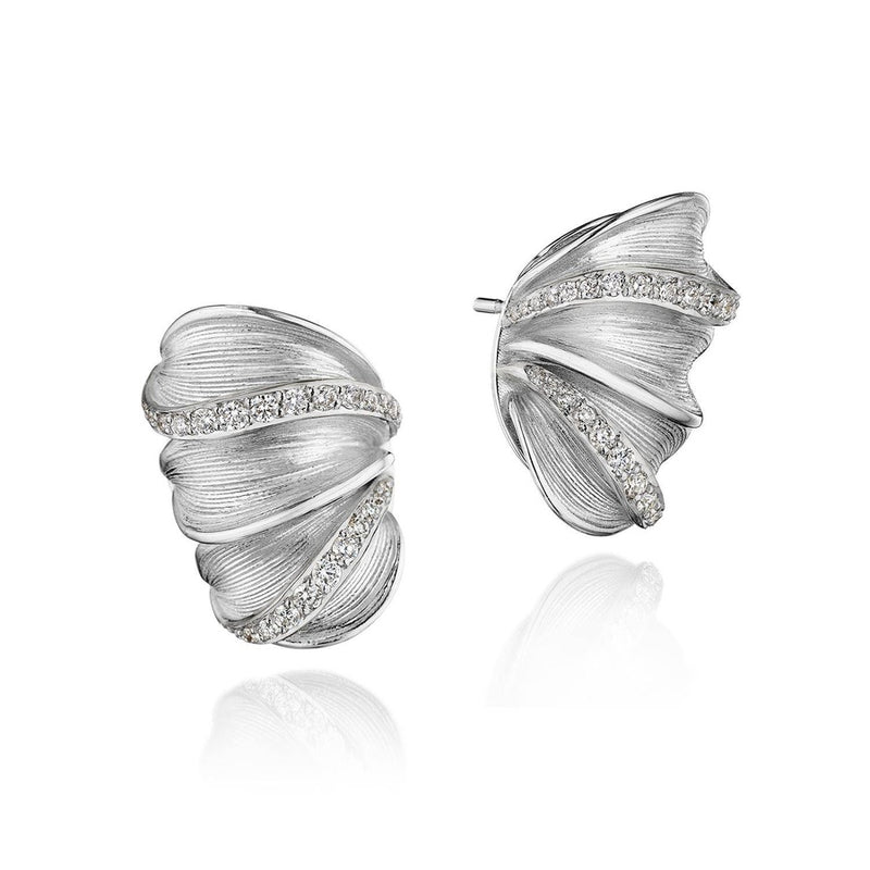 Multi Petal Diamond Huggie Earrings in 18kt White Gold
