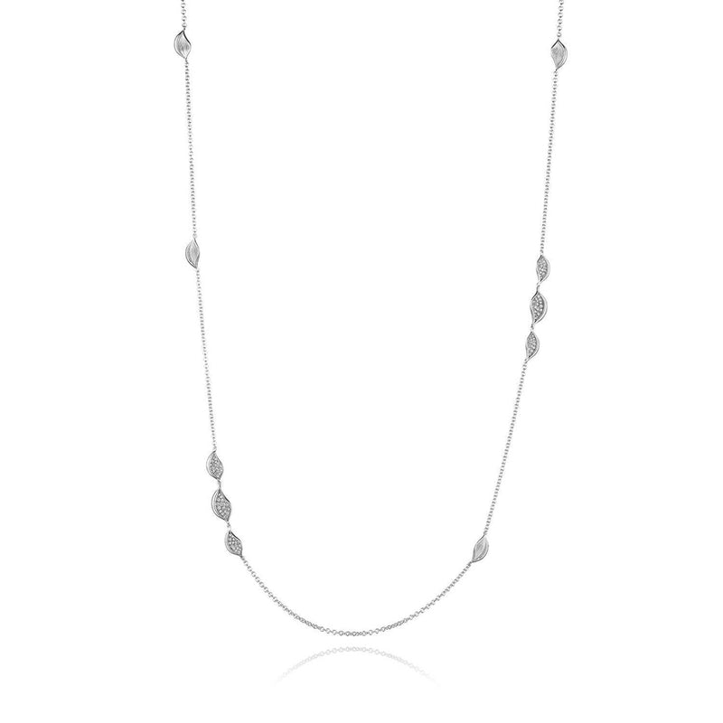 Petal Diamond Pavé Station 32" Necklace in 18kt White Gold