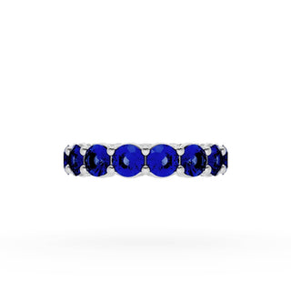 Round Cut Blue Sapphire Eternity Band in Platinum