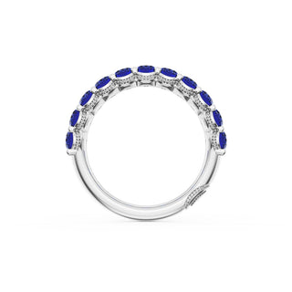 Oval Cut Blue Sapphire Eternity Band in 18kt White Gold
