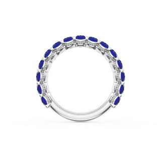 Oval Cut Blue Sapphire Eternity Band in 18kt White Gold