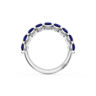 Oval Cut Blue Sapphire Eternity Band in 18kt White Gold