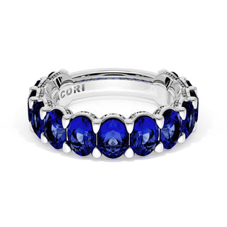 Oval Cut Blue Sapphire Eternity Band in 14kt White Gold