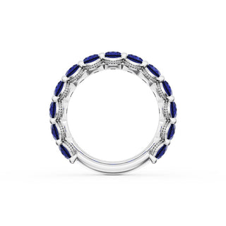 Oval Cut Blue Sapphire Eternity Band in 18kt White Gold