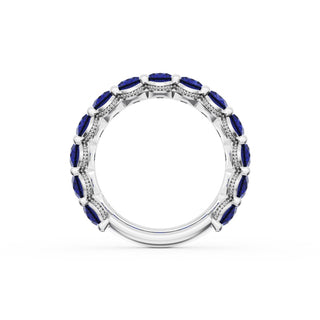 Oval Cut Blue Sapphire Eternity Band in 14kt White Gold