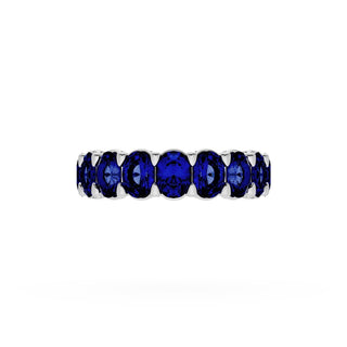 Oval Cut Blue Sapphire Eternity Band in 14kt White Gold