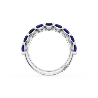 Oval Cut Blue Sapphire Eternity Band in 14kt White Gold