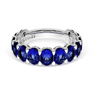 Oval Cut Blue Sapphire Eternity Band in Platinum