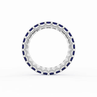 Emerald Cut Blue Sapphire Eternity Band in 18kt White Gold
