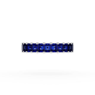 Emerald Cut Blue Sapphire Eternity Band in 18kt White Gold
