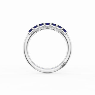 Emerald Cut Blue Sapphire Eternity Band in 18kt White Gold