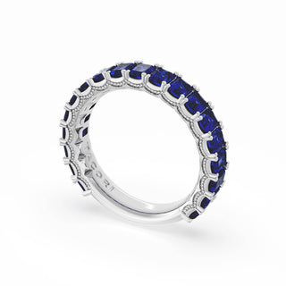 Emerald Cut Blue Sapphire Eternity Band in 18kt White Gold