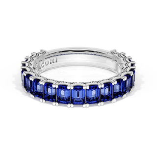 Emerald Cut Blue Sapphire Eternity Band in 18kt White Gold