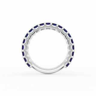 Emerald Cut Blue Sapphire Eternity Band in 18kt White Gold