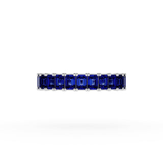 Emerald Cut Blue Sapphire Eternity Band in 18kt White Gold