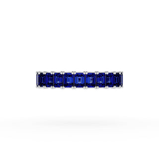 Emerald Cut Blue Sapphire Eternity Band in Platinum