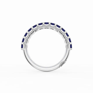 Emerald Cut Blue Sapphire Eternity Band in Platinum