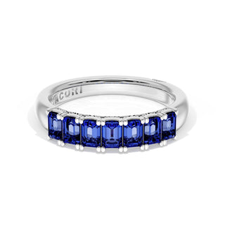 Emerald Cut Blue Sapphire Eternity Band in Platinum