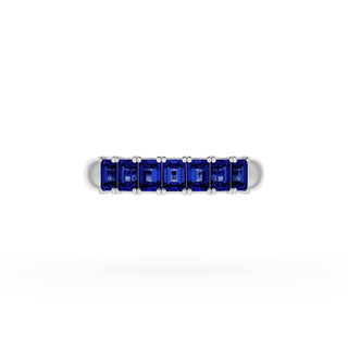 Emerald Cut Blue Sapphire Eternity Band in Platinum