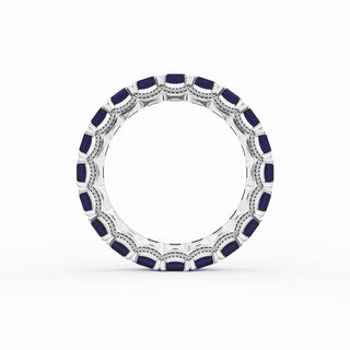 Emerald Cut Blue Sapphire Eternity Band in 18kt White Gold