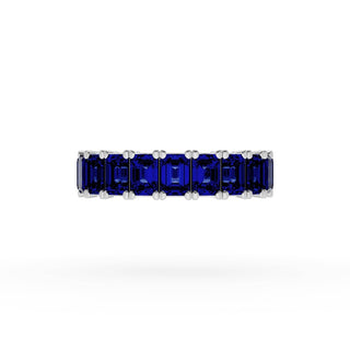 Emerald Cut Blue Sapphire Eternity Band in 18kt White Gold