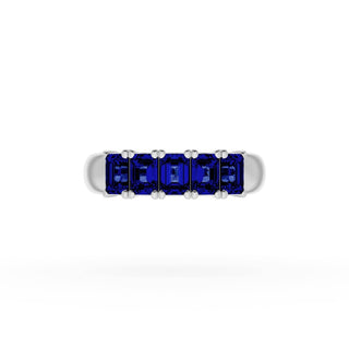 Emerald Cut Blue Sapphire Eternity Band in 18kt White Gold