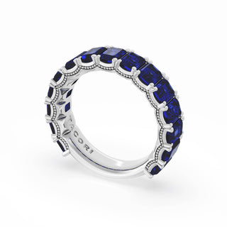 Emerald Cut Blue Sapphire Eternity Band in 18kt White Gold