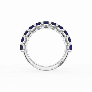 Emerald Cut Blue Sapphire Eternity Band in Platinum