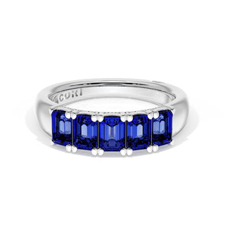 Emerald Cut Blue Sapphire Eternity Band in Platinum