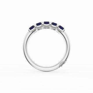 Emerald Cut Blue Sapphire Eternity Band in Platinum