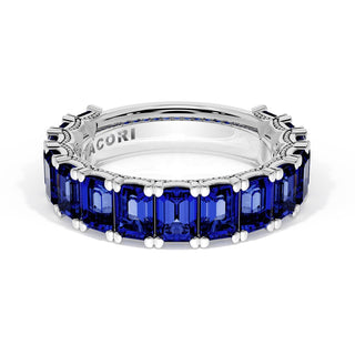 Emerald Cut Blue Sapphire Eternity Band in Platinum