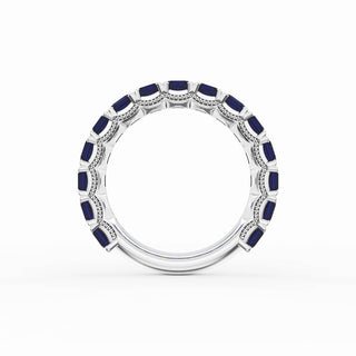 Emerald Cut Blue Sapphire Eternity Band in Platinum