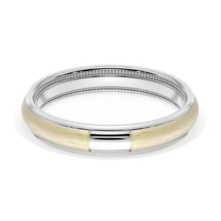 Rounded Brush Finish Wedding Band in 18kt White Gold & 18kt Yellow Gold